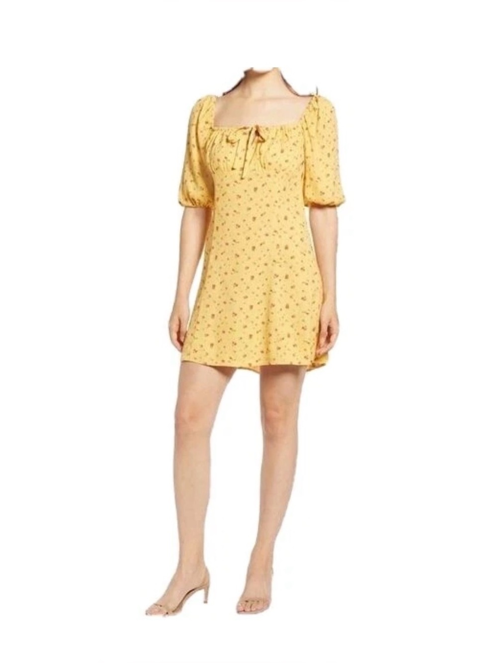 Reformation Yellow Floral Square-Neck Mini Dress